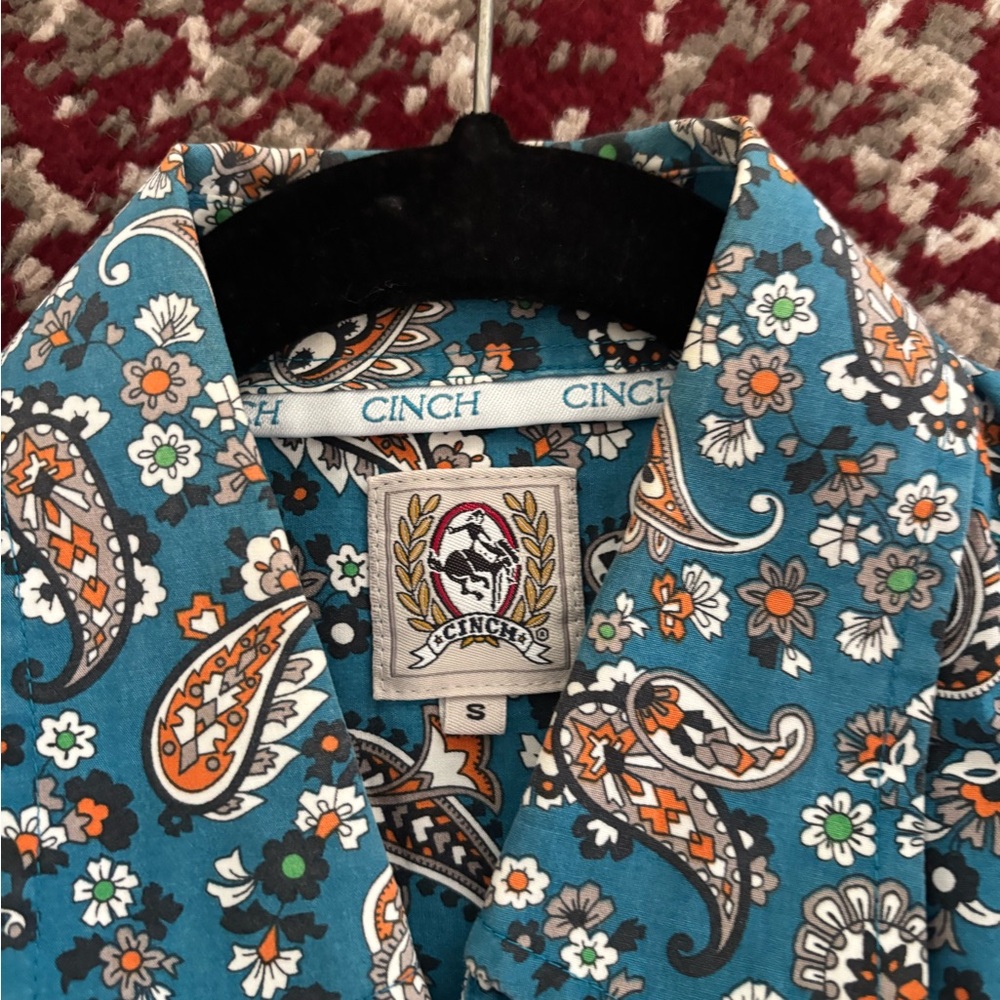 Cinch Men's Teal and Orange Paisley Floral Shirt